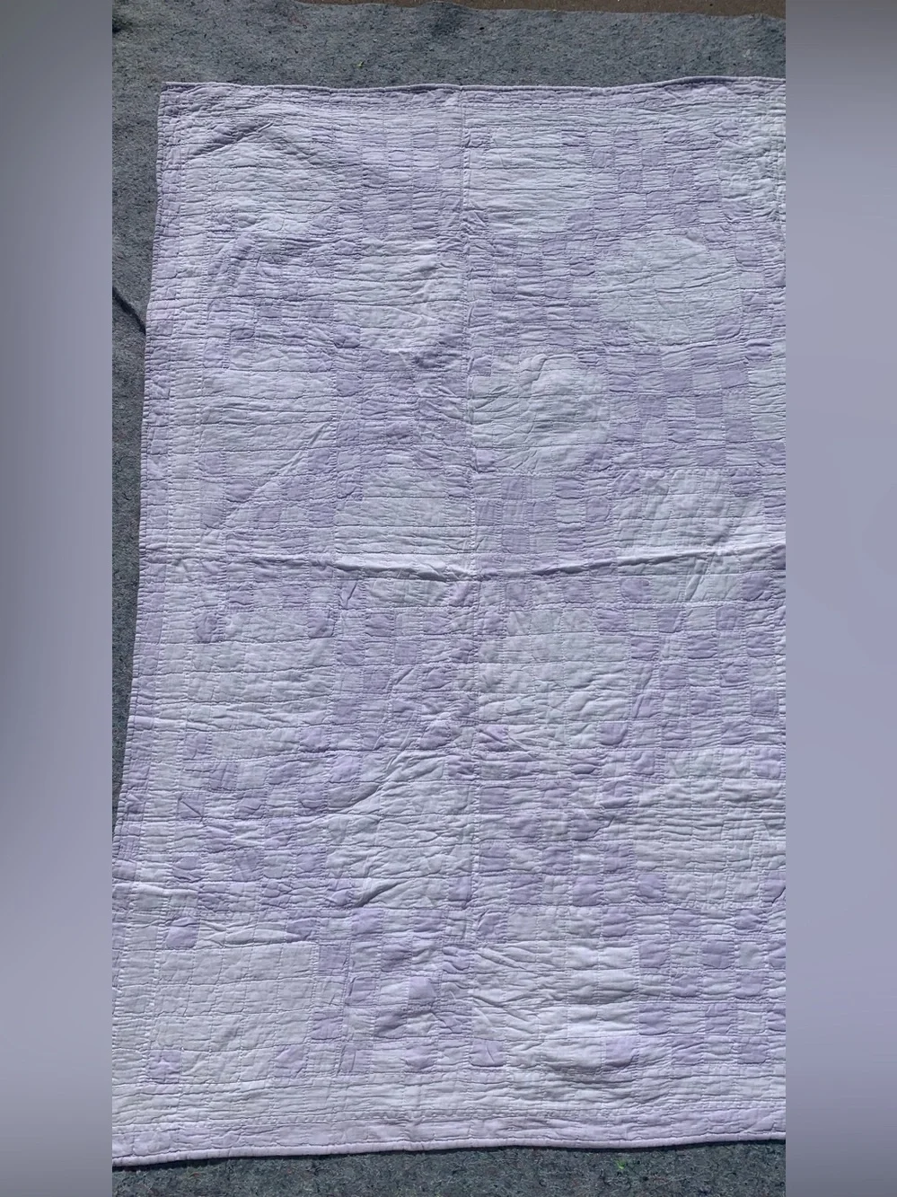 Antique pastel purple & white checkered checks cotton quilt